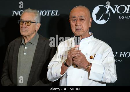 Rome, Italie. 06 novembre 2025. L'acteur Robert de Niro et le chef Nobu Matsuhisa assistent à l'inauguration de l'hôtel Nobu de la via Veneto à Rome (Italie), le 6 novembre 2025. Crédit : Insidefoto/Alamy Live News Banque D'Images