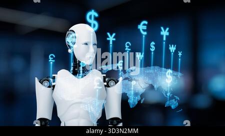 L’IA alimente le change de devises avec des outils d’assistants virtuels, des moteurs de conversion d’intelligence artificielle et des plateformes monétaires mondiales sécurisées pilotées par l’IA Banque D'Images