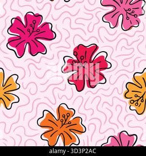 Motif abstrait Hibiscus sans couture. Illustration vectorielle fond de conception plat. Illustration de Vecteur