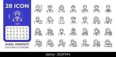 Professions pixel Perfect line icônes définies Illustration de Vecteur