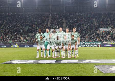 Budapest, Hongrie. 06h, novembre 2025. Le départ 11 de Ferencvaros vu pour le match de l'UEFA Europa League entre Ferencvaros et Ludogorets Razgrad au Groupama Arena de Budapest. Banque D'Images
