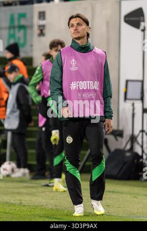 Budapest, Hongrie. 06h, novembre 2025. Jonathan Levi de Ferencvaros vu lors du match de l'UEFA Europa League entre Ferencvaros et Ludogorets Razgrad au Groupama Arena de Budapest. Banque D'Images