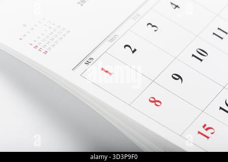 Conception de calendrier montrant les jours de la semaine avec un focus sur le premier jour du mois Banque D'Images