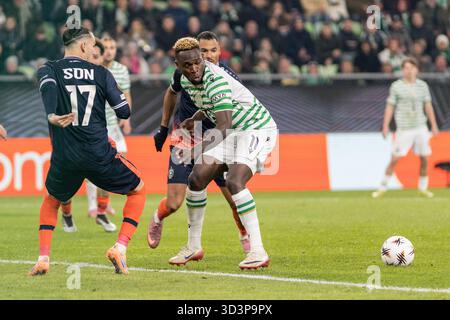 Budapest, Hongrie. 06h, novembre 2025. Bamidele Yusuf (11 ans) de Ferencvaros vu lors du match de l'UEFA Europa League entre Ferencvaros et Ludogorets Razgrad au Groupama Arena de Budapest. Banque D'Images