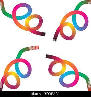 Lignes de couleur de gradient 3D abstraites : motif de forme d'onde vectorielle avec rubans arc-en-ciel organiques sur fond sombre pour les projets de conception graphique moderne. Illustration de Vecteur