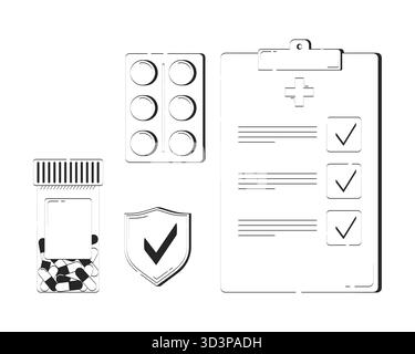 Ensemble d'objets linéaires de couverture médicale et de médicaments Illustration de Vecteur
