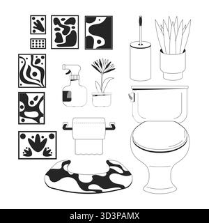 Ensemble d'objets de ligne 2D décor de toilette éclectique confortable Illustration de Vecteur