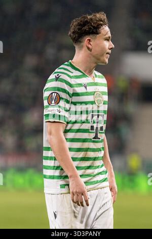 Budapest, Hongrie. 06h, novembre 2025. Alex Toth de Ferencvaros vu lors du match de l'UEFA Europa League entre Ferencvaros et Ludogorets Razgrad au Groupama Arena de Budapest. Banque D'Images