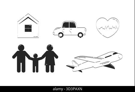 Options de couverture d'assurance griodle ensemble d'objets linéaires Illustration de Vecteur