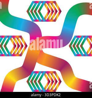 Lignes de couleur de gradient 3D abstraites : motif de forme d'onde vectorielle avec rubans arc-en-ciel organiques sur fond sombre pour les projets de conception graphique moderne. Illustration de Vecteur