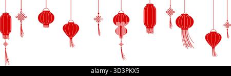 Fond de lanterne chinoise, lanternes rouges suspendues sur fond isolé, bannière de lanterne chinoise du nouvel an Illustration de Vecteur