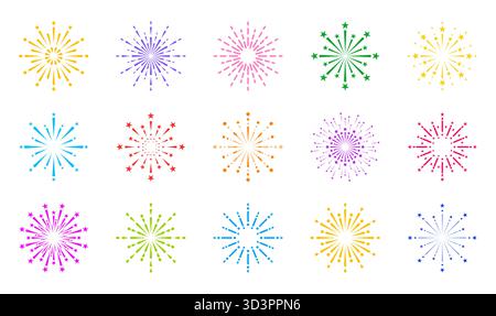 Symboles vectoriels de feux d'artifice colorés définis sur fond isolé Illustration de Vecteur