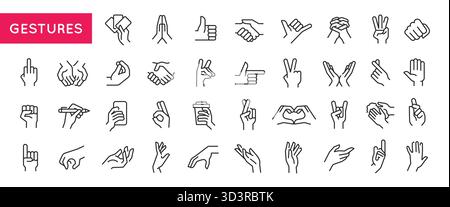 Jeu d'icônes de ligne de gestes Illustration de Vecteur