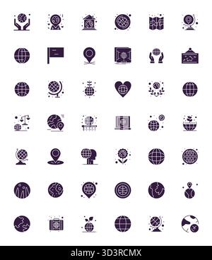 Un ensemble dynamique de 42 icônes vectorielles remplies, adaptées au monde avec 64x64 PIXELS DE qualité parfaite adaptée aux produits numériques. Illustration de Vecteur