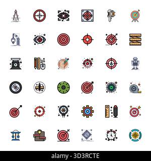 Ce pack d'icônes vectorielles Precision comprend 36 dessins remplis de lignes au format aligné 128x128 pixels, parfait pour améliorer les interfaces numériques. Illustration de Vecteur