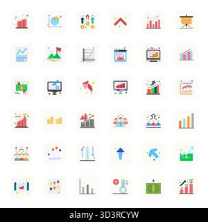 Ensemble simplifié de 36 icônes vectorielles pour Rising in Flat Aesthetic, avec 128x128 affichage d'une résolution parfaite pour une expérience utilisateur transparente. Illustration de Vecteur