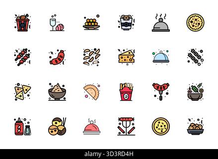Collection exceptionnelle de 24 icônes vectorielles remplies de ligne pour apéritif, livrée en Retina Ready PIXEL Perfect Resolution pour un excellent visuel Illustration de Vecteur
