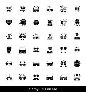 Explorez les icônes vectorielles de 36 PIXELS pleins en résolution haute résolution inspirées par les lunettes. Parfait pour les interfaces Web et d'application. Illustration de Vecteur