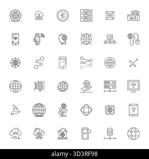 Collection artisanale avec 36 icônes vectorielles Bold Line pour la connectivité, optimisée en résolution alignée 256x256 pixels pour une expertise numérique premium Illustration de Vecteur