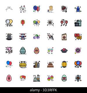 Collection exceptionnelle de 36 icônes vectorielles remplies de ligne pour festif, livré en 256x256 PIXELS résolution parfaite pour une excellence visuelle inégalée et Illustration de Vecteur