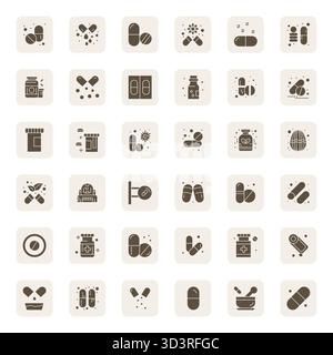 Pack raffiné avec 36 icônes vectorielles remplies pour capsule, optimisé avec une qualité modifiable haute résolution pour un design élégant et fonctionnel solutio Illustration de Vecteur