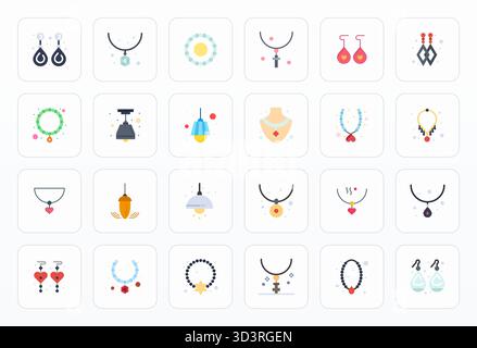 Collection contemporaine de 24 icônes vectorielles représentant pendentif en esthétique plate, avec 256x256 affichage résolution parfaite pour une application moderne Illustration de Vecteur