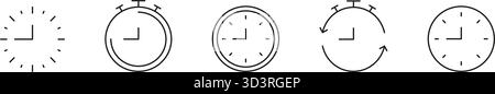 Icône horloge et chronomètre définie. Gestion du temps, planification et compte à rebours collecte de symboles. Outils de chronométrage et d'efficacité. Modifiable Illustration de Vecteur