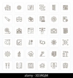 Icônes vectorielles 36 Bold Line soigneusement sélectionnées pour les outils, avec une résolution alignée 64x64 pixels pour une représentation cohérente de la marque et une expérience utilisateur Illustration de Vecteur