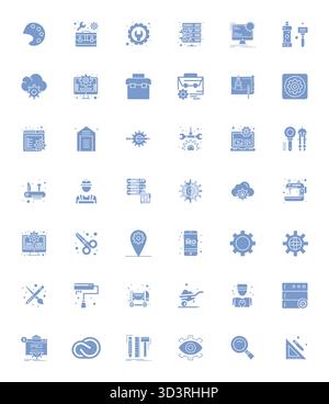 Collection de 42 icônes vectorielles pleines de PIXELS parfaites pour outils, conçues au format 64x64 pour la clarté et la polyvalence. Illustration de Vecteur