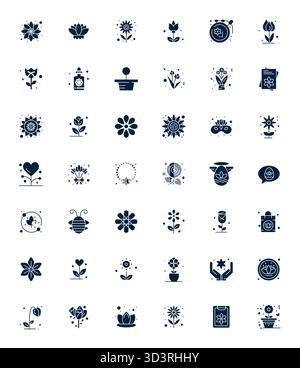 Pack prêt pour l'avenir de 42 icônes vectorielles sur le thème de la fleur, présentant un design rempli avec une clarté optimisée de pixel haute résolution pour l'utilisateur innovant i Illustration de Vecteur