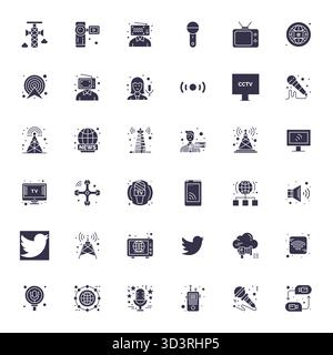 Pack raffiné avec 36 icônes vectorielles remplies pour la diffusion, optimisé avec la qualité Retina Ready Grid ajustée pour un design élégant et fonctionnel ainsi Illustration de Vecteur