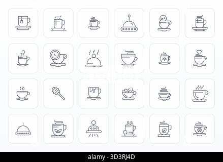 Ensemble complet avec 24 icônes vectorielles dans la conception Bold Line pour soucoupe, livré dans une qualité améliorée de détail haute résolution. Illustration de Vecteur