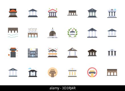 Pack Vector avec 24 icônes Flat Grid inspirées de Roman, livré en résolution Retina Ready idéale pour le travail de conception évolutif et créatif. Illustration de Vecteur