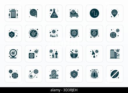 Collection haute performance de 24 icônes vectorielles de glyphe pour le confinement, conçue avec une résolution optimisée 256x256 pixels pour une interface utilisateur optimale de Illustration de Vecteur