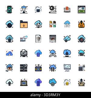 Pack raffiné avec 36 icônes vectorielles remplies de ligne pour Cloud Storage, optimisé avec une qualité modifiable 256x256 pour un solu de design élégant et fonctionnel Illustration de Vecteur