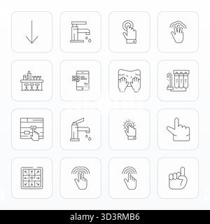 Collection professionnelle de 16 icônes vectorielles Thin Line représentant Tap, conçue avec une précision modifiable 128x128 pour les applications d'entreprise. Illustration de Vecteur