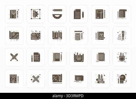 Bundle stratégique avec 24 icônes vectorielles représentant Pencil au format Glyph, optimisé avec 128x128 Detail Enhanced Quality pour workfl professionnel Illustration de Vecteur