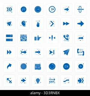 Ensemble sophistiqué d'icônes vectorielles de glyphe 36 pour Forward, conçu avec une clarté ajustée de grille 64x64 pour les applications professionnelles. Illustration de Vecteur