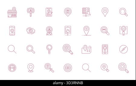 Cette collection comprend 28 icônes vectorielles ajustées Thin Line Grid adaptées au thème Find, optimisées au format Retina Ready pour la conception numérique. Illustration de Vecteur