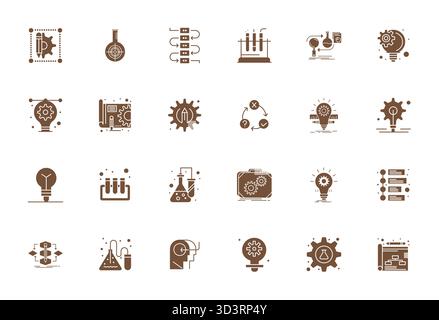 Ensemble simplifié de 24 icônes vectorielles pour la méthodologie dans une esthétique remplie, avec une résolution modifiable 256x256 pour une expérience utilisateur transparente. Illustration de Vecteur