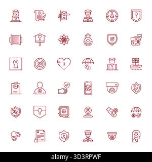 Pack distinctif de 36 icônes vectorielles détaillées améliorées inspirées par la sécurité, conçues en format Bold Line à 64x64 pour des expériences de marque mémorables. Illustration de Vecteur