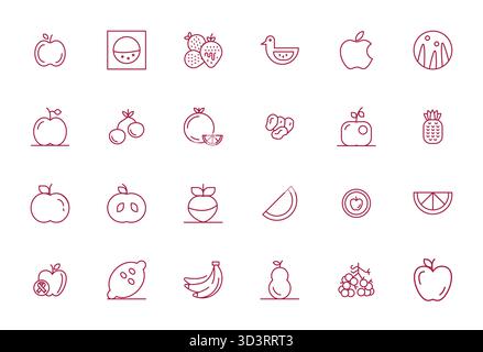 Soigneusement sélectionnés 24 icônes vectorielles Bold Line pour fruit Icon, avec une résolution alignée 256x256 pixels pour une représentation cohérente de la marque et de l'utilisateur ex Illustration de Vecteur