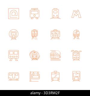 Pack prêt pour l'avenir de 16 icônes vectorielles sur le thème de Metro, présentant la conception Thin Line avec une clarté alignée 64x64 pixels pour des interfaces utilisateur innovantes. Illustration de Vecteur