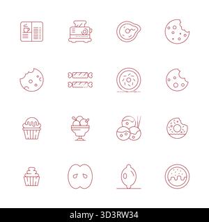Ensemble complet avec 16 icônes vectorielles dans la conception Thin Line pour la boulangerie, livré en 128x128 qualité modifiable. Illustration de Vecteur