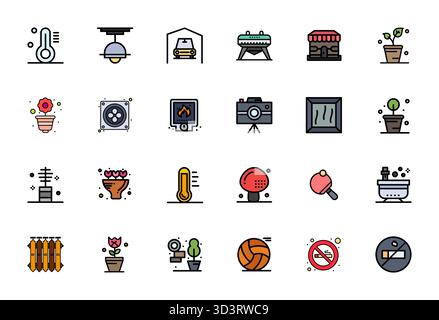 Icônes vectorielles remplies de 24 lignes méticuleusement conçues pour Indoor, livrées en qualité modifiable 64x64 pour des normes de conception sans compromis. Illustration de Vecteur