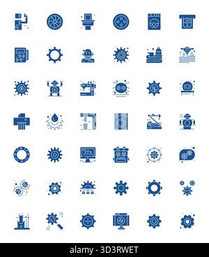 Ensemble complet avec 42 icônes vectorielles dans un design rempli pour machine, livré en qualité ajustée Crisp 64x64 Grid. Illustration de Vecteur