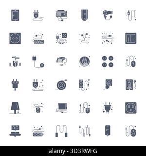 Pack raffiné avec 36 icônes vectorielles remplies pour Cord, optimisé avec une qualité modifiable haute résolution pour des solutions de conception élégantes et fonctionnelles. Illustration de Vecteur
