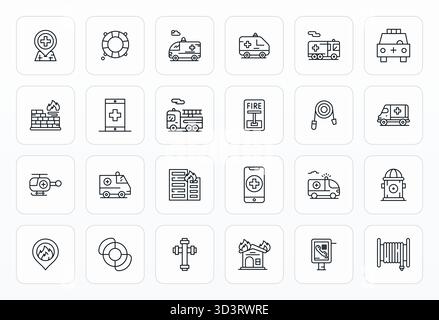 Ensemble sophistiqué de 24 icônes vectorielles Bold Line pour les services d'urgence, conçu avec une clarté modifiable 64x64 pour les applications professionnelles. Illustration de Vecteur