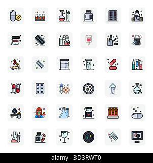 Pack essentiel de 36 Afficher des icônes vectorielles parfaites pour pharmaceutique au format LineFilled, dimensionné à 64x64 pour des performances et une évolutivité optimales. Illustration de Vecteur
