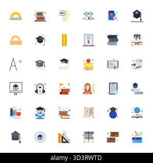 Ensemble complet avec 36 icônes vectorielles dans un design plat pour Academic, livré en qualité CRISP 128x128 Grid Fitted. Illustration de Vecteur